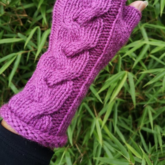 Pink Grape Soda HandKnit Fingerless Texting Gloves Mittens Arm Warmer - Picture 6 of 6